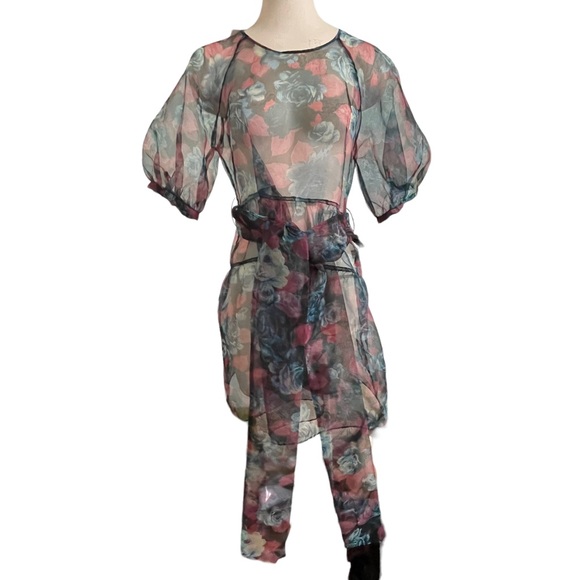 ZARA Black Pink Green Organza Dress Size Medium - Picture 3 of 15